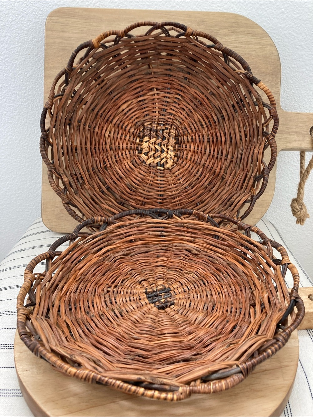 SALE! 50% Off Vintage Natural Brown Woven Rattan Serving Basket - Handcrafted